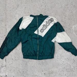 Vintage Adidas 90s Green/White Windbreaker Jacket M – Zip/Lined – RN88387